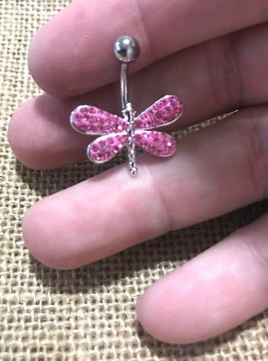 ANILLO ROSA 14G LIBÉLULA VIENTRE BARRA NAVAL PLATA PLATEADO ARCILLA CRISTALES CHECOS Foto 1 de 4