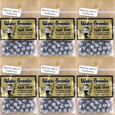 (6) Packs Water Gremlin New Removable Split Shot Sinkers PSS-4 Brand New