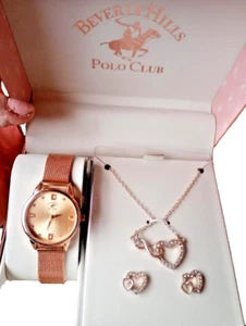 Beverly Hills Polo Club Ladies Watch & Heart Necklace & Earring Set " Rose Gold" - Picture 1 of 6