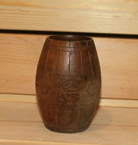 Vintage Handgeschnitzter Lack Holz Becher Fassform - Bild 1 von 8