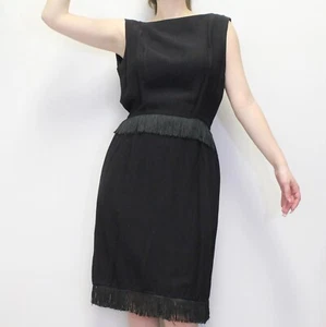 Vintage 50s Fringe COcktail Dress Wrap Low Back Formal Flapper Dress - Picture 1 of 6