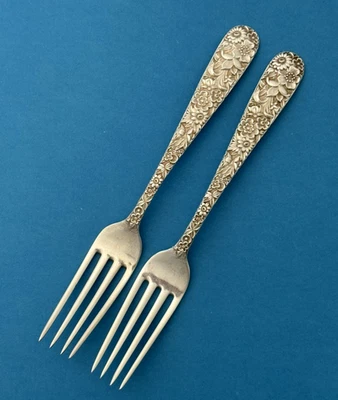 2 KIRK REPOUSSE Sterling DINNER FORKS 7 3/4"  No Monograms - Image 1 of 4