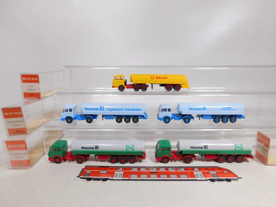 5x wiking H0 1:87 Camion Cisterna Autocarro MB 802 Shell 825 Massimo Mint + 4x - Immagine 1 di 4