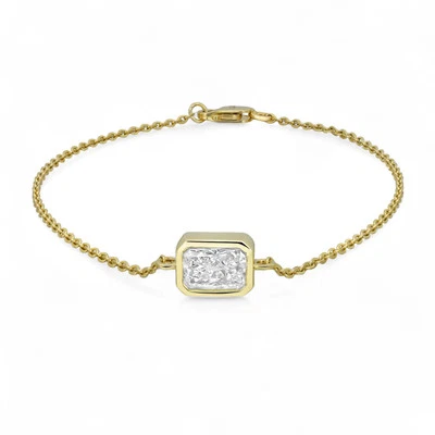 Bezel Set Radiant Cut Lab Grown Diamond Chain Bracelet 14K Yellow Gold 1.00Ctw Foto 1 de 4