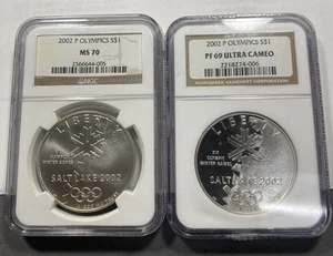 (2) 2002 $1 Olympics Silver Dollars NGC MS70/PF69 Item 9562 - Picture 1 of 8