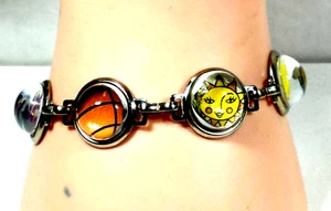 Vintage FUN!  7" Silver Color  Charms under Glass Link Bracelet - Picture 1 of 7
