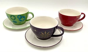 Starbucks Holiday Tea Cup & Saucer Set Of 3 Embossed Tree Stocking Star READ - Picture 1 of 23