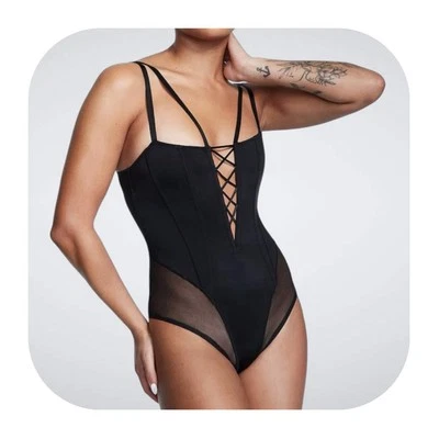 NWT Victoria’s Secret S black lace up corset teddy   $80 Retail  - Image 1 of 4