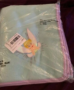 NWT Disney Store Tinker Bell Light Blue & Purple Fleece Blanket w/ Embroidering - Picture 1 of 5