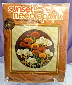 Vintage 1979 Sunset Needlepoint ,#6251 "Brown Thistles & Lace" 100% PURE WOOL - Picture 1 of 12