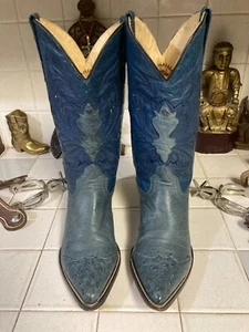 Vintage Red Diamond Blue Ostrich Cowboy Boots Western Cowboy Buckaroo Boots 8-D - Picture 1 of 21