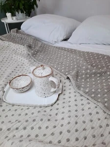 Coperta lino biologico 82% cotone 18% copriletto colore naturale misura 59 x 83 pollici - Foto 1 di 7