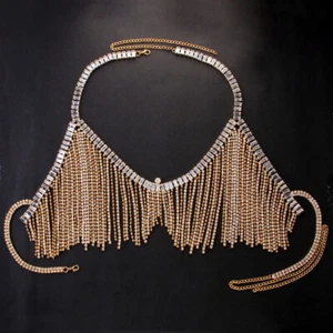 Women Chest Necklace Rhinestone Tassel Body chain Jewelry Beach Sexy Bras 20531 - Picture 1 of 14