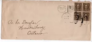 1925 Gowanda NY 1/2 c block = 2 c US 4th Bureaus Cover to Canada Cattaraugus Cty - Picture 1 of 2