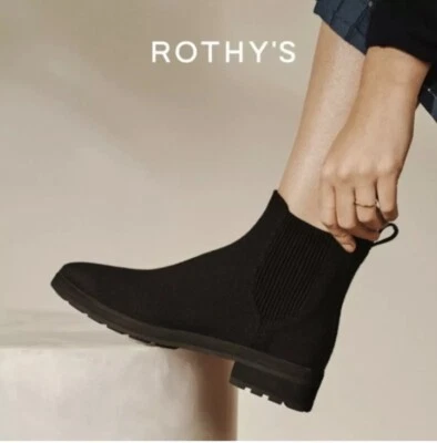 Rothy’s Womens Lug Merino Boot Sz 9 Black Wool Blend Pull On Chelsea Boots - Image 1 of 4