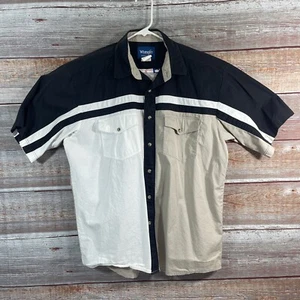 Men's VTG Large Wrangler Pearl Snap Button SS Shirt Rockabilly Western Black - Picture 1 of 9
