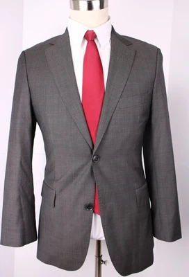 Hugo Boss Gray Herringbone Wool Side Vented Two Button Suit Size 36 R 31 30 Flat - Image 1 of 4