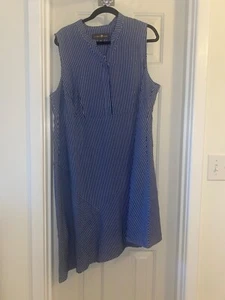 ELIZABETH & CLARKE Sleeveless Striped Dress w/ Staintech NAVY sz 20W - Picture 1 of 2
