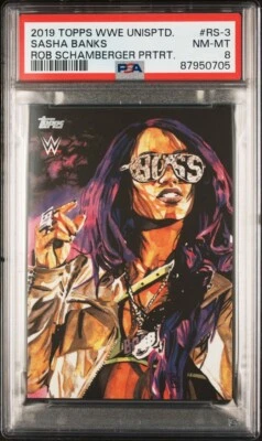 2019 Topps WWE Undisputed Rob Schamberger Portrait Sasha Banks PSA 8 #RS-3 - Image 1 of 2