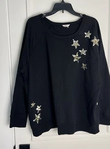 Camisa Sudadera Caslon Mujer 2 XL Lentejuelas Estrella Top, Negra Dorada Plata Nueva con Etiquetas Nordstrom - Imagen 1 de 10