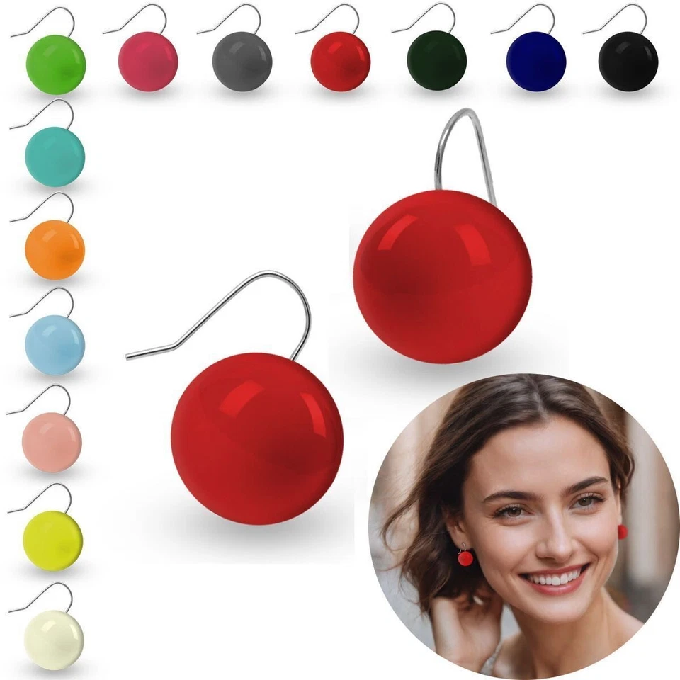 Kugel Ohrringe Ohrhänger Kuller Perle bunt farbig knallig Kunststoff 80er Style - Bild 1 von 1