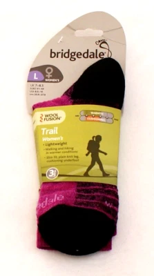 Meias femininas Bridgedale Berry Wool Fusion Trail 8 1/2-10 novas no pacote - Imagem 1 de 3