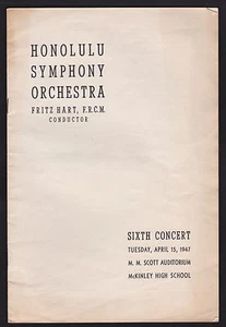 Orquesta Sinfónica de Honolulu 1947 con programa de directores Fritz Hart 6x10 Hawaii - Imagen 1 de 9