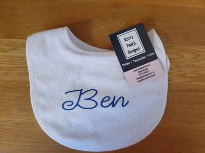 KARI'S PATCH Your Baby's Name or a message cotton Baby Bib Personalised choose colour