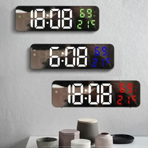 LED Display Digital Wall Clock Decor w/ Time Temperature Humidity Digital Alarm - Picture 1 of 14