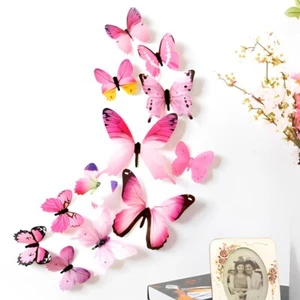 Butterfly Wall Sticker Home Decal Stickers Art Removable Decoration 12 PCS Pink - Picture 1 of 4