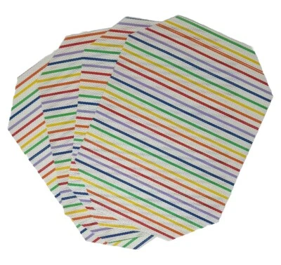 Vtg Vinyl Placemats Set of 4 Rainbow Stripe Non Slip Weave Bright Cheerful Retro - Image 1 of 3