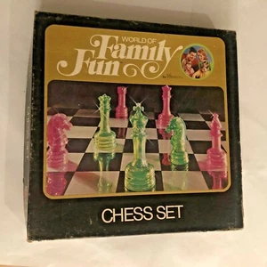 VTG Chess Set Hasbro World Of Family Fun Game Clear YELLOW Green 1971 Complete - Picture 1 of 12