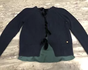 Muveil Navy w Black Bow Sweater Knit Rare Size M Green Authentic Charm - Picture 1 of 21
