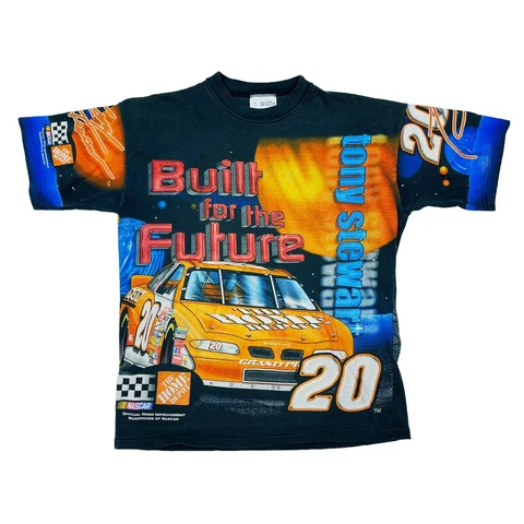 Vtg Rare NASCAR #20 Tony Stewart Planetary All Over Print T Shirt. Mens Large Cover