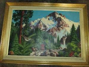 Quadro vintage Richard Ott montagne uccellino incorniciato firmato - Foto 1 di 9