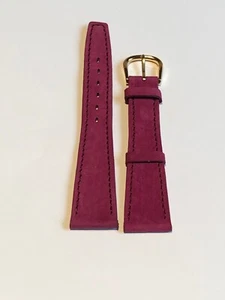 New Pink Fuchsia Genuine Leather Suede 17mm watch strap Gold Tone Buckle France - Picture 1 of 7