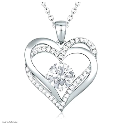 Damen Halskette Herz Zirkon Anhänger Frauen Schmuck Kette 925 Silber verstellbar - Bild 1 von 2