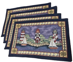 Lighthouse Sailboat Embroidered Tapestry Placemats Set of 4 - Picture 1 of 3