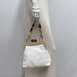Vegan Leather Wood Frame Acrylic Link Shoulder Strap Art To Wear Off White Earth - Picture 1 of 9