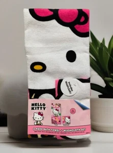 NEW Hello Kitty "Wild Kitty" 2-Piece Bath Towel + Washcloth Set 100% Cotton - Picture 1 of 6