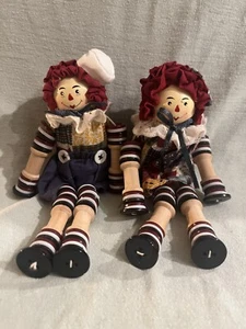 Raggedy Ann and Andy Button Spool Thread Shelf Sitter Figure Dolls - Picture 1 of 4
