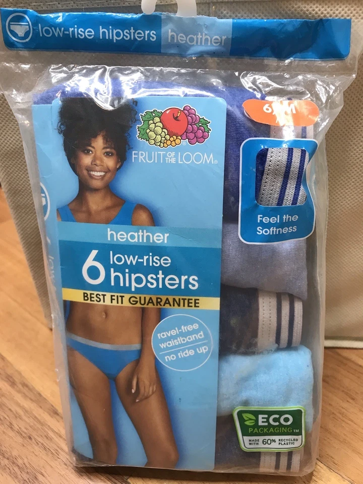 Fruit of the Loom Low Rise Hipsters Women’s 6/M Blue Gray Cotton Blend 6 Pairs - Image 1 of 1