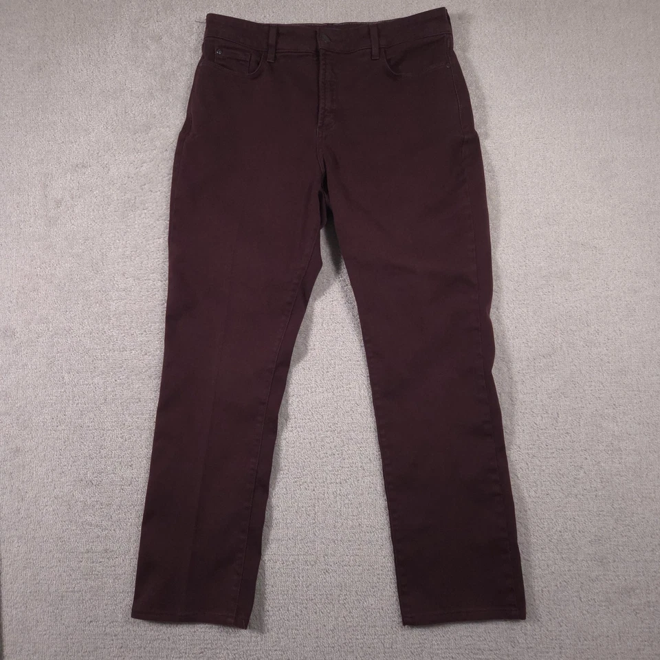 Calça jeans feminina NYDJ 14 borgonha fina reta elevação dobra elástica casual - Imagem 1 de 4