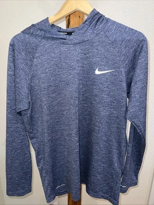 Nike Mens Dri-Fit Swim Shirt Blue Long Sleeve UPF 40+ Mens Small Hooded Base - Image 1 of 4