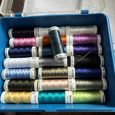 Lot of 21 SULKY #942 Thread 250y Spools 40 Wt. Rayon Mixed Colors + 1 Metallic - Image 1 of 4