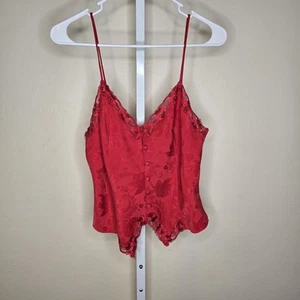 Vintage Victoria's Secret Gold Label rot Knopfleiste Spitze Dessous Top Blumenmuster - Bild 1 von 12