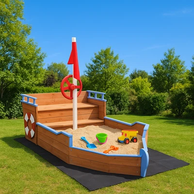BRUKA GERMANY Sandkasten BUDDY Holzsandkasten Piratenschiff aus Holz Piratenboot Schiff Pirat