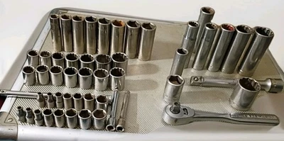 Vintage CRAFTSMAN = Lote 50 EE. UU. 3/8"-1/2"-1/4" Enchufes Trinquete-Extensiones-Leer Des Foto 1 de 4