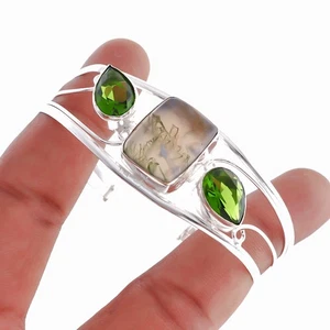 Moss Agate Peridot Simulated Gemstone Ethnic Bangle Adjustable Cuff g008 - Picture 1 of 4