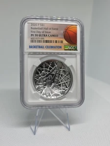2020 P S$1 Basketball Hall Of Fame First Day Of Issue PF 70 Ultra Cameo 1oz ... - Picture 1 of 5